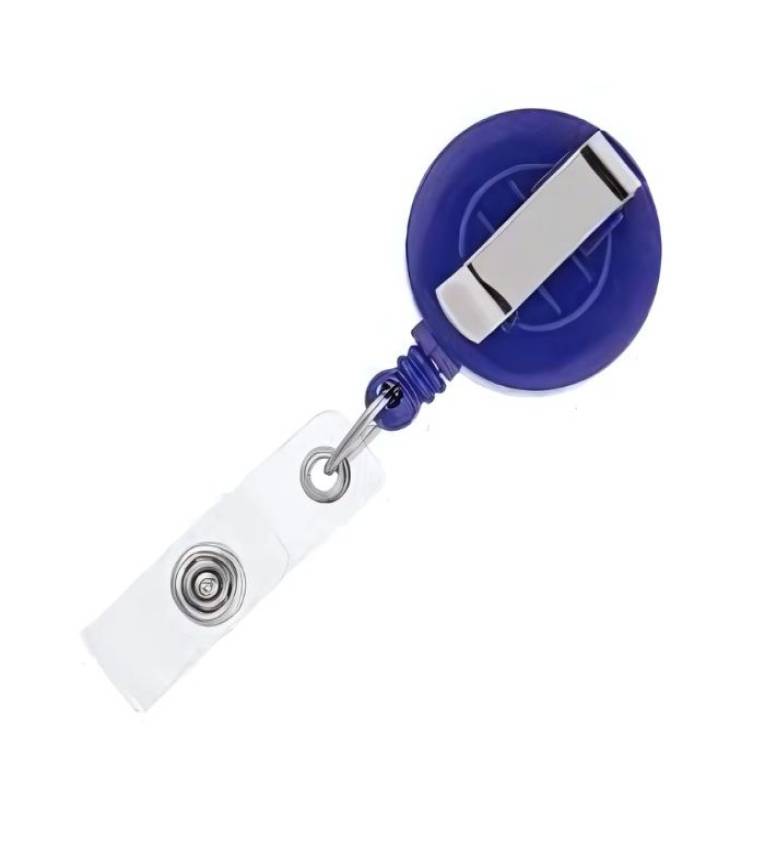 Support de badge rétractable en Bleu, idéal pour cartes d'identité, badges professionnels et événements.